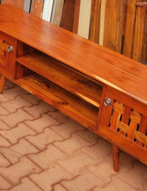 Handcrafted Timber TV Unit – Open Shelf Center