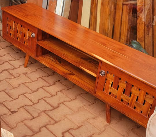 Handcrafted Timber TV Unit – Open Shelf Center