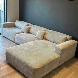 Low-Profile L-Shaped Sofa with Soft Textured Fabric