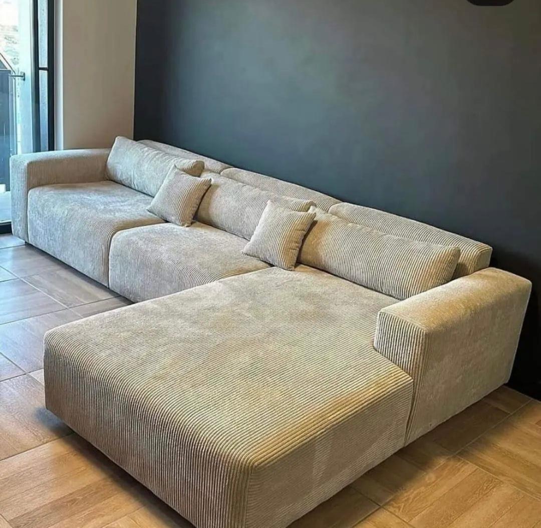 Low-Profile L-Shaped Sofa with Soft Textured Fabric