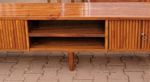 Solid Wood TV Stand with Fluted Doors