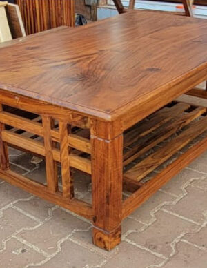Handcrafted Teak-Tone Coffee Table