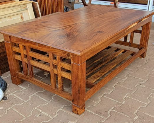 Handcrafted Teak-Tone Coffee Table